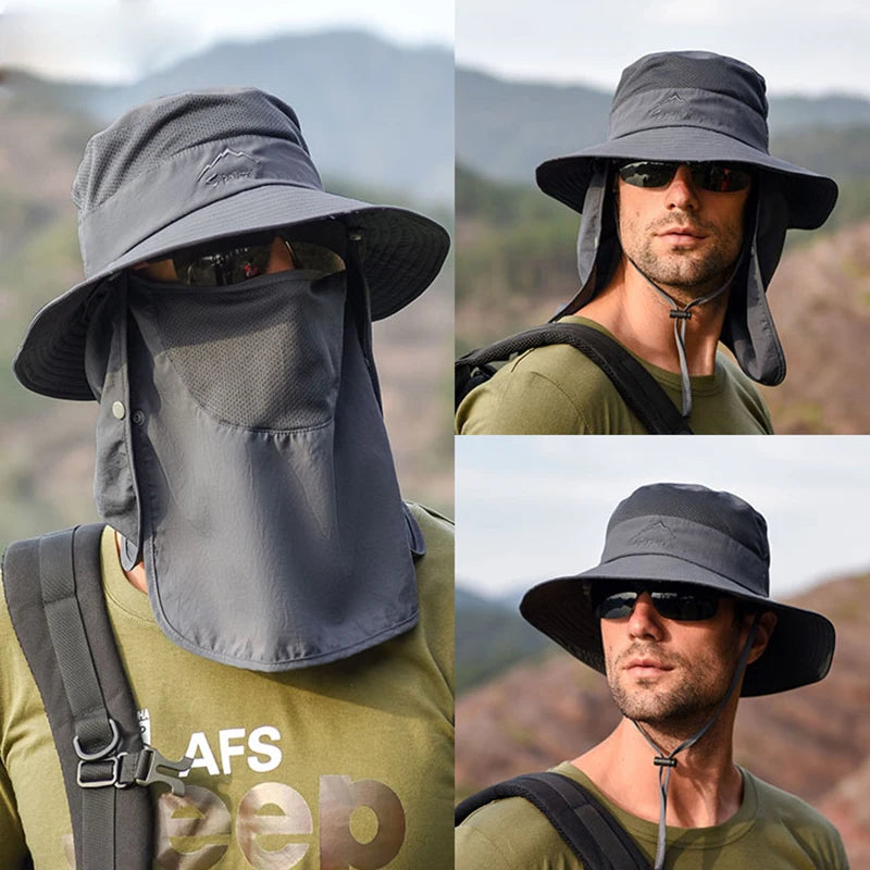 Summer Quick-Drying Boonie Men Women Hat Outdoor Face Mask Wide Brim Bucket Hat Sun Protection Panama Cap for Fishing Hunting